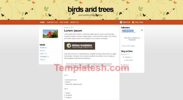 birds and trees blogger template