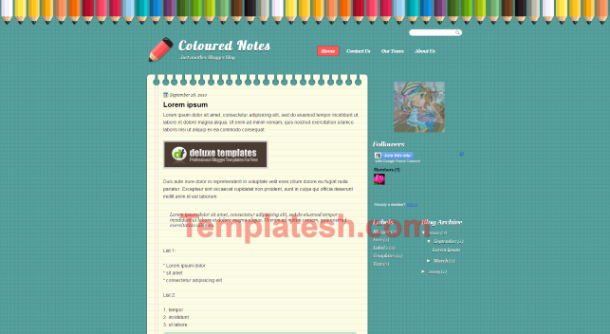 coloured notes blogger template