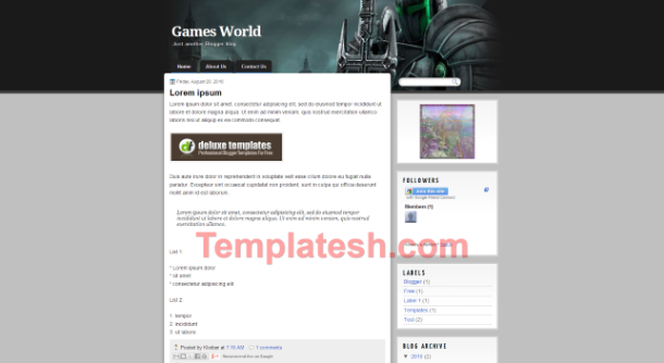 games world  blogger template