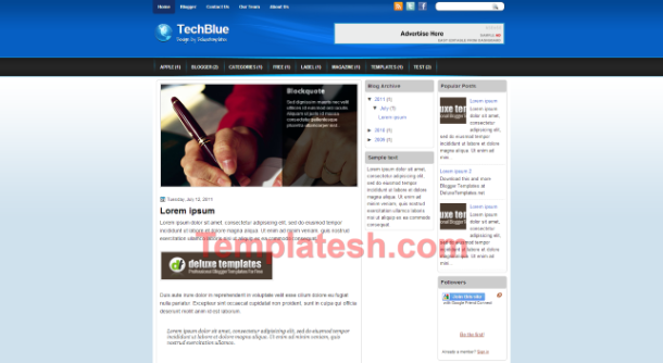 techie blue blogger template