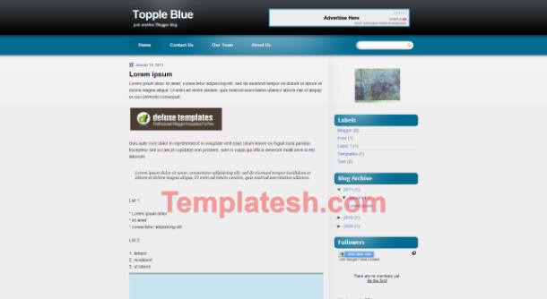 topple blue blogger template