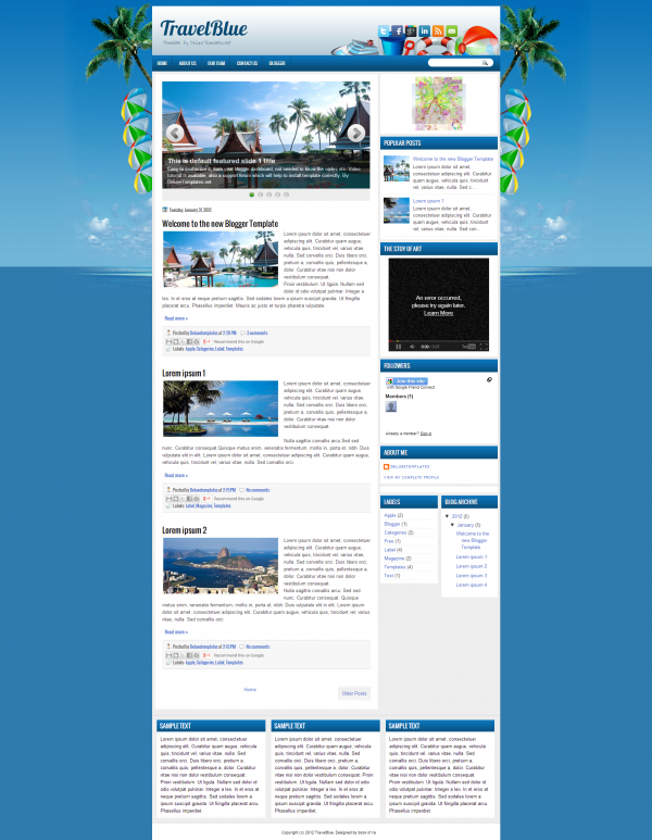 travel blue blogger template